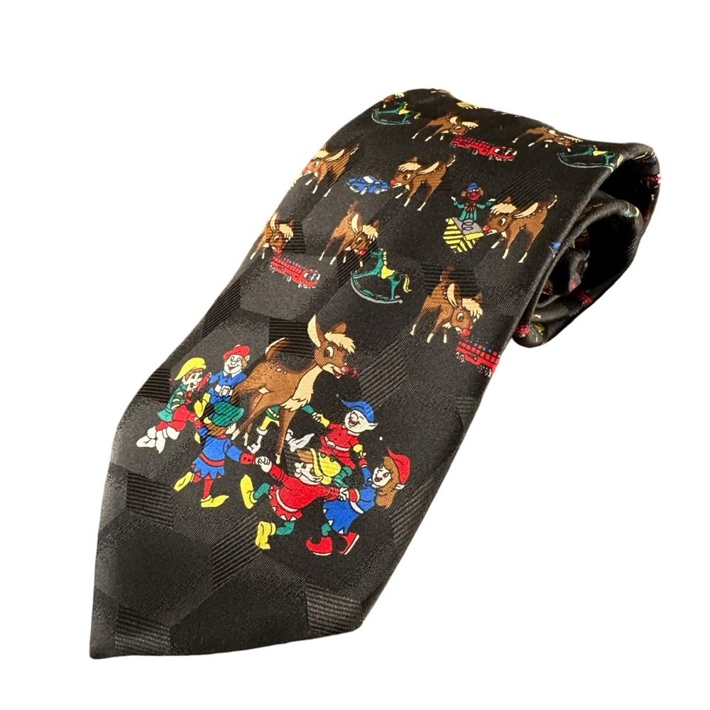 Rudolph Reindeer Elves‎ Men’s Holiday Christmas Neck Tie AOP VTG Vintage
